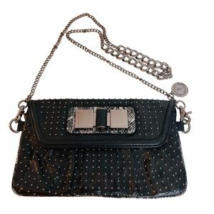 Guess by Marciano Black Studded Crossbody Bag Clutch Faux Leather Chain Strap